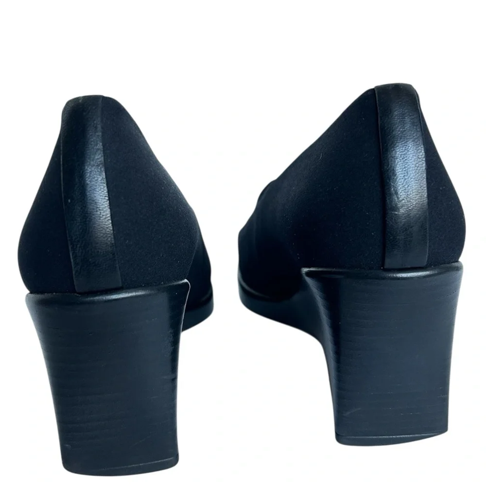 Stuart Weitzman High Vamp Square Toe Pumps Black 9.5 AA Narrow 90s Minimalist - Picture 3 of 12